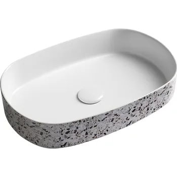 Umyvadlo Isvea INFINITY OVAL keramické umyvadlo na desku, 55x36cm, terrazzo 10NF65055-2L-TRZ