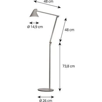 Lampička Louis Poulsen NJP stojací lampa 3000 K světle šedá - Ø - základny 26 cm, stínidlo 14,9 cm; výška kloubů - 73,8 cm, 48 cm (2 x); délka přívodního kabelu 170 cm 1 x 10 W LED - Doprava zdarma