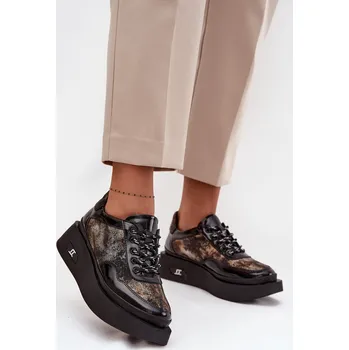 Dámské polobotky Dámské kožené šněrovací polobotky na platformě Artiker – černo/zlaté Velikost: 38