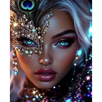 Diamantové malování diamantové malování žena s paví maskou 30 × 40 cm