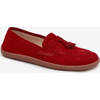Dámské mokasíny Kožené semišové mokasíny typu barefoot Zazoo – červené Velikost: 38