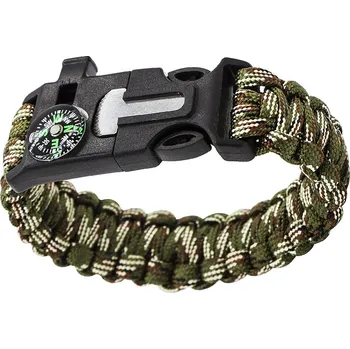 Šperk Náramek Survival Para s kompasem 3v1 - woodland