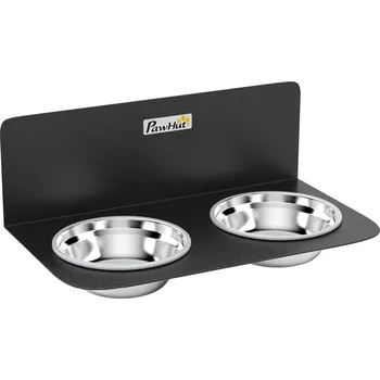 Miska pro psa PawHut výškově nastavitelná nástěnná miska pro psy se 2 miskami z nerezové oceli o objemu 800 ml, 42 x 23,5 x 14 cm, černá