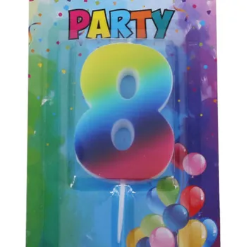 Dortová svíčka Svíčka narozeninová číslo 8, duhová, 4 x 6 cm