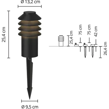 Lampička Louis Poulsen Bysted 25 cm 2700 K zemní kolík černý - Ø základny 9,5 cm černá LED celkem 14 W - Doprava zdarma