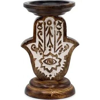 AWM, Ltd, S3 8AL Svícen z Mangového dřeva - Hamsa 18 cm