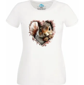 Dámské tričko Dámské tričko Veverka v Srdci (Velikost: XS, Barva: Bílá)