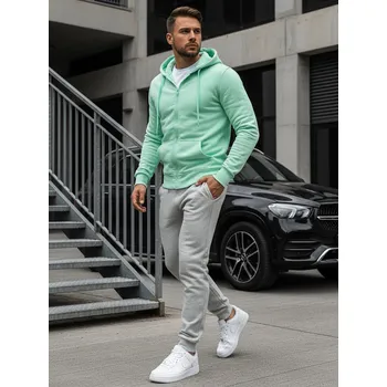 Pánská mikina Mintová basic mikina na zip a s klokaní kapsou BX5231 Velikost: XL