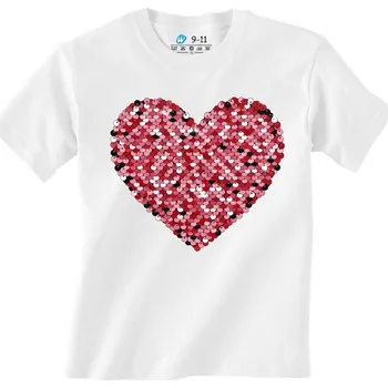 Dívčí tričko Dětské tričko Růžové Srdce z Flitrů (Velikost: 9-11, Barva: Bílá)