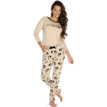 Dámské pyžamo Dámské pyžamo PDD-08 Béžová vzor - Piu Bella béžová-potisk S-36