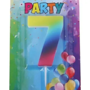 Dortová svíčka Svíčka narozeninová číslo 7, duhová, 4 x 6 cm