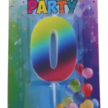 Dortová svíčka Svíčka narozeninová číslo 0, duhová, 4 x 6 cm
