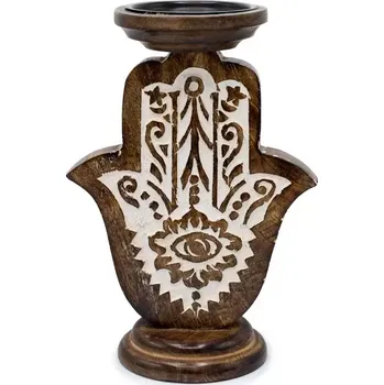 AWM, Ltd, S3 8AL Svícen z Mangového dřeva - Hamsa 25 cm