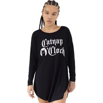 Dámské pyžamo tričko dámské s dlouhým rukávem (pyžamo) KILLSTAR - Catnap - Black - XL