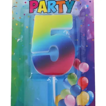 Dortová svíčka Svíčka narozeninová číslo 5, duhová, 4 x 6 cm