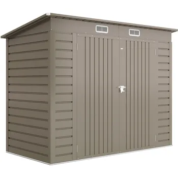 Zahradní domek Outsunny Kovový zahradní domek Outsunny, kůlna na nářadí, dvoukřídlé dveře, 249 x 121 x 166/183 cm, světle šedý