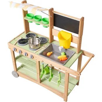 Dětská kuchyňka Vevor Dětská zahradní kuchyňka s umyvadlem, stříškou, kolečky a nádobím