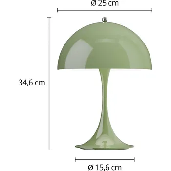Lampička Louis Poulsen Akumulátorová lampa Panthella PORTABLE 250 mechově zelená IP44 - Průměr základny 15,6 cm LED 6 W celkem - Doprava zdarma