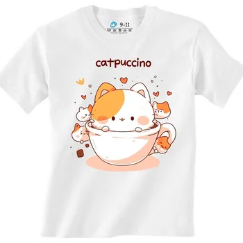 Chlapecké tričko Dětské tričko Kočičí Cappuccino Catpuccino (Velikost: 7-8, Barva: Bílá)