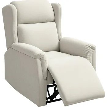 Křeslo HOMCOM polohovatelné čalouněné křeslo s podnožkou, náklon 160°, vzhled lnu, rychlá montáž, béžová barva