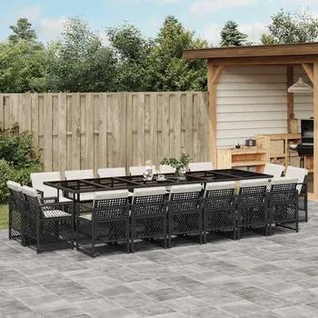 Zahradní sestava zahrada-XL 17dílný zahradní jídelní set s poduškami černý polyratan 3210882