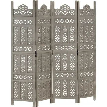 Paraván Paraván 4-dílný, vyřezávaný, šedý, 160x165 cm
