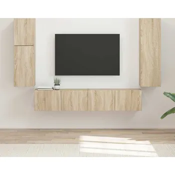 Obývací stěna vidaXL Sestava TV skříněk Nástěnný 4 pcs Sonoma dub kompozitní dřevo [3409035]