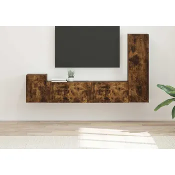 Obývací stěna vidaXL Sestava TV skříněk Nástěnný 4 pcs Kouřový dub kompozitní dřevo [3409002]