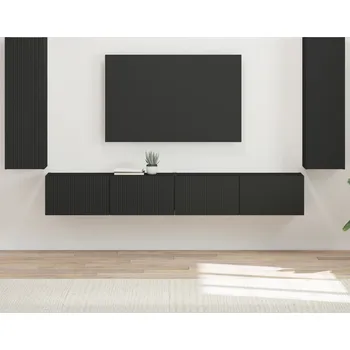 Obývací stěna vidaXL Sada televizního nástěnného kabinetu Nástěnný 4 pcs Černá [3408926]
