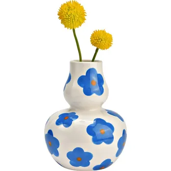 Váza Keramická váza s modrými květy, ručně malovaná, výška 16 cm, dekorace