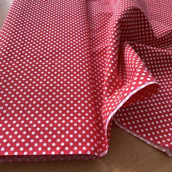 Bavlněné plátno s rypsovou strukturou - bílé puntíky na červené