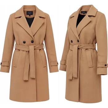 Dámský kabát DÁMSKÝ PROUŽKOVANÝ KABÁT S PÁSKEM PODZIMNÍ ZIMNÍ XXL