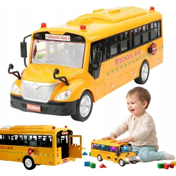 autíčko AUTOBUS SZKOLNY TROLEJBUS NAPĘD BATERIE SVĚTLO ZVUK OTEVÍRACÍ DVEŘE ŽLUTÝ