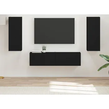 Obývací stěna vidaXL Sestava TV skříněk Nástěnný 2 pcs Černá kompozitní dřevo [3408971]