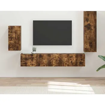 Obývací stěna vidaXL Sestava TV skříněk Nástěnný 4 pcs Kouřový dub kompozitní dřevo [3409011]
