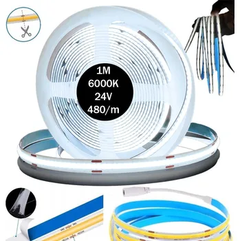 LED páska VÝKONNÁ JASNÁ LED Neon COB Páska 12V 1m 480 LED/M 6000K STUDENÁ BÍLÁ 8MM HUSTÁ