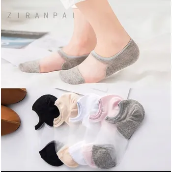 Dámské ponožky Šedé průhledné bavlna dámské Kotníkové Ponožky