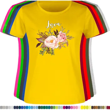 Dámské tričko levne-damske-bavlnene-tricko-potisk-kvetiny-love-laska-ruze Barva: Yellow - žlutá, velikost: XXL