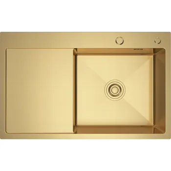 Granitový dřez Dřez ocelový jednokomorový s levým odkapávačem 78x49 cm zlatý Melanstar