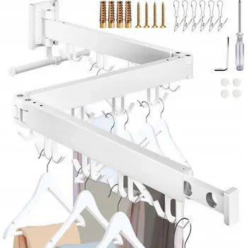 Věšák Skládací nástěnný věšák na oblečení se 3 rameny a otočnými háčky 180°