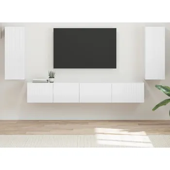 Obývací stěna vidaXL Sestava TV skříněk 4 pcs Vysoce lesklá bílá kompozitní dřevo [3409163]