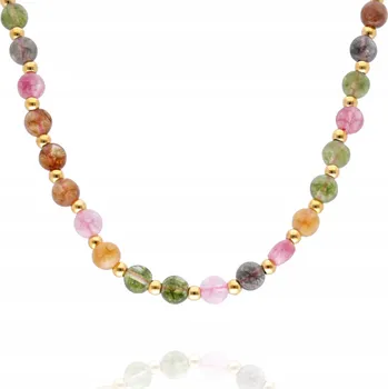 Náhrdelník Náhrdelník s přírodními kameny Barevný Turmalín Elegantní Zlatý 41+5 cm
