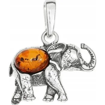 Přívěsek Stříbrný Slon Malý Přívěsek s Baltským Jantarem
