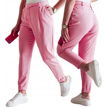 Dámské kalhoty Ležérní dámské plisované kalhoty s páskem růžové UY2519 - L