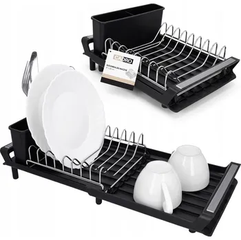 Odkapávač na nádobí Odkapávač na nádobí stojací černý, nastavitelný odkapávač na příbory, 47 cm