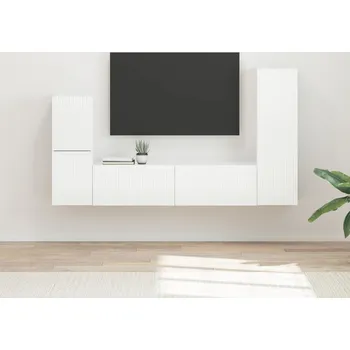 Obývací stěna vidaXL Sestava TV skříněk 4 pcs Vysoce lesklá bílá kompozitní dřevo [3409028]