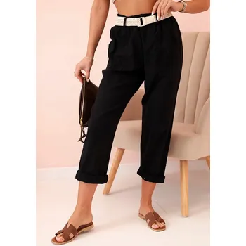 Dámské kalhoty Dámské lněné kalhoty s bavlnou a páskem černé