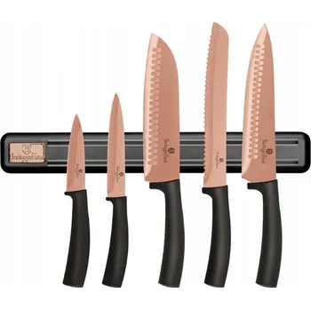 SADA 5 KUCHYŇSKÝCH NOŽŮ S MAGNETICKOU LIŠTOU, OCELOVÉ, OSTRÉ, DESIGNOVÉ