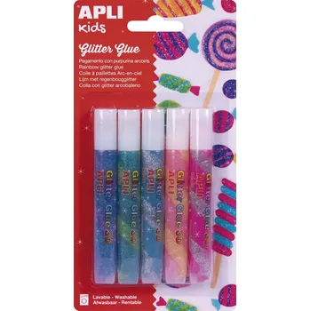 Průmyslové lepidlo Třpytivé lepidlo Apli Kids - 5 Duhových barev