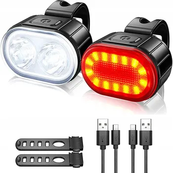 Cyklosvítilna LAMPKA ROWEROWA PŘEDNÍ ZADNÍ NA ŘÍDÍTKA VODĚODOLNÉ LED USB AKU